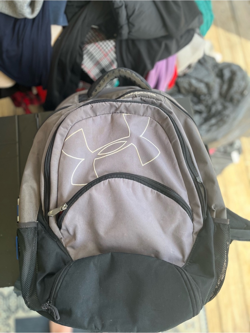 Under Armour Gray and Black Kids Backpack with Logo Accent